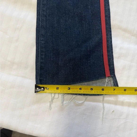 NWT MOTHER Insider Crop Step Fray Dark Blue Cropped‎ Jeans with Red Accents - Picture 15 of 16